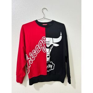Mitchell & Ness Chicago Bulls Womens Red Split Crew Sweatshirt Size Small